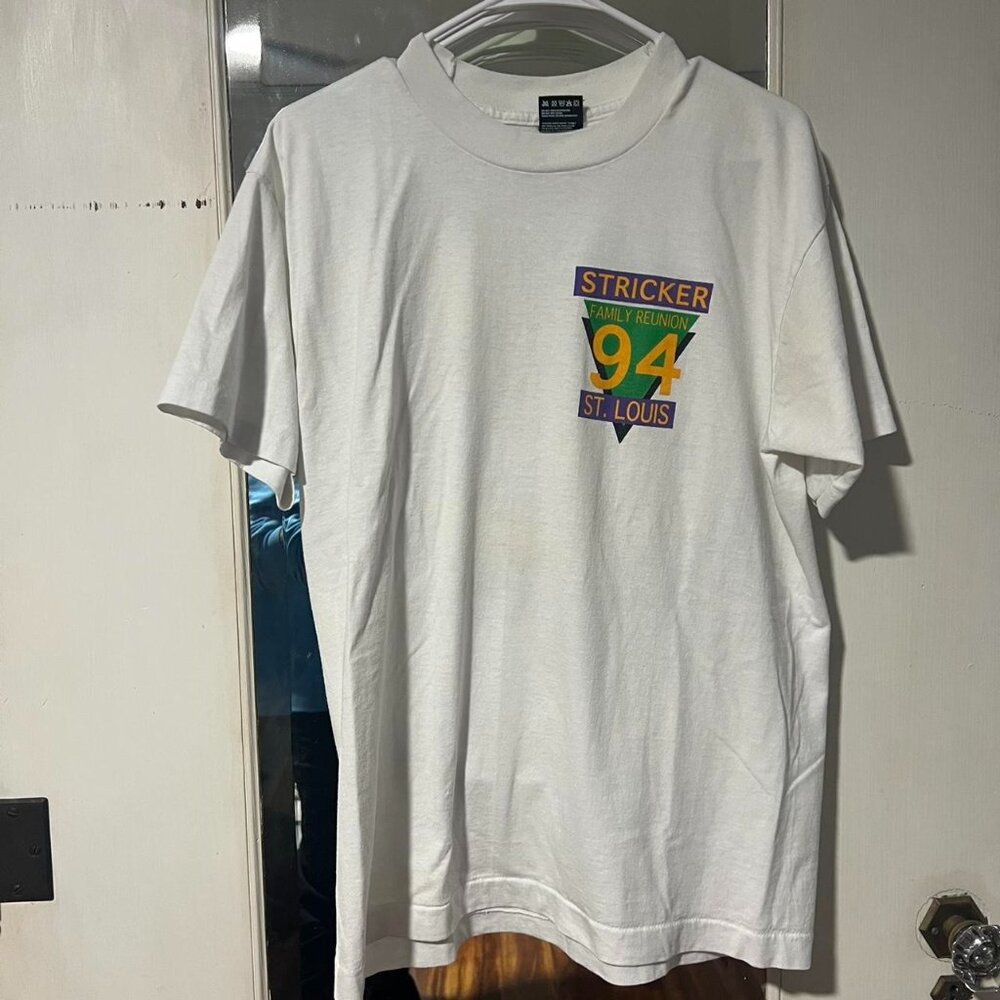 White vintage St Louis Stricker 94 family reunion tee SINGLE STITCH